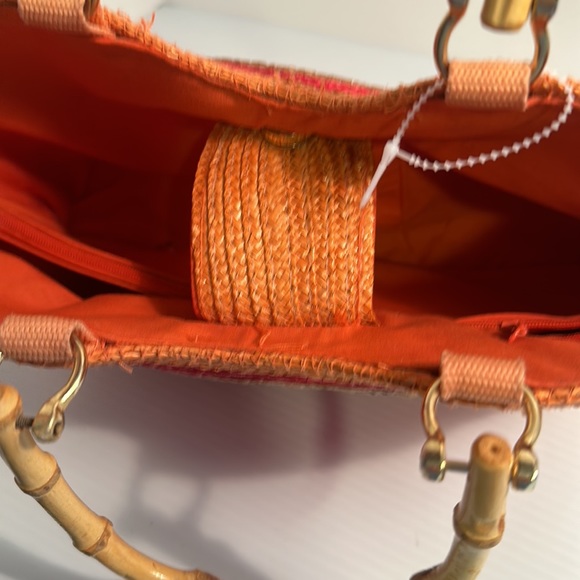 Vintage straw bag with bamboo handlesStJohnsBay boho orange - Picture 3 of 7